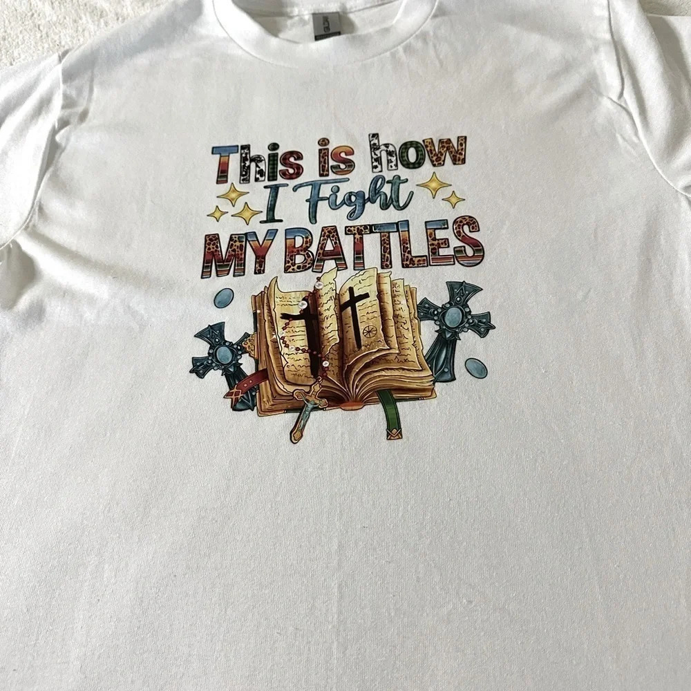 NWOT Ladies Cotton T Catchy Phrase T White T Size Sm